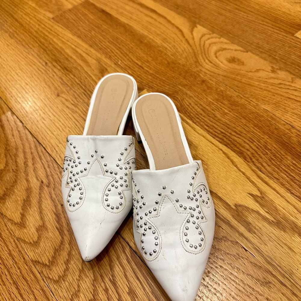 Elegant White Studded Mules